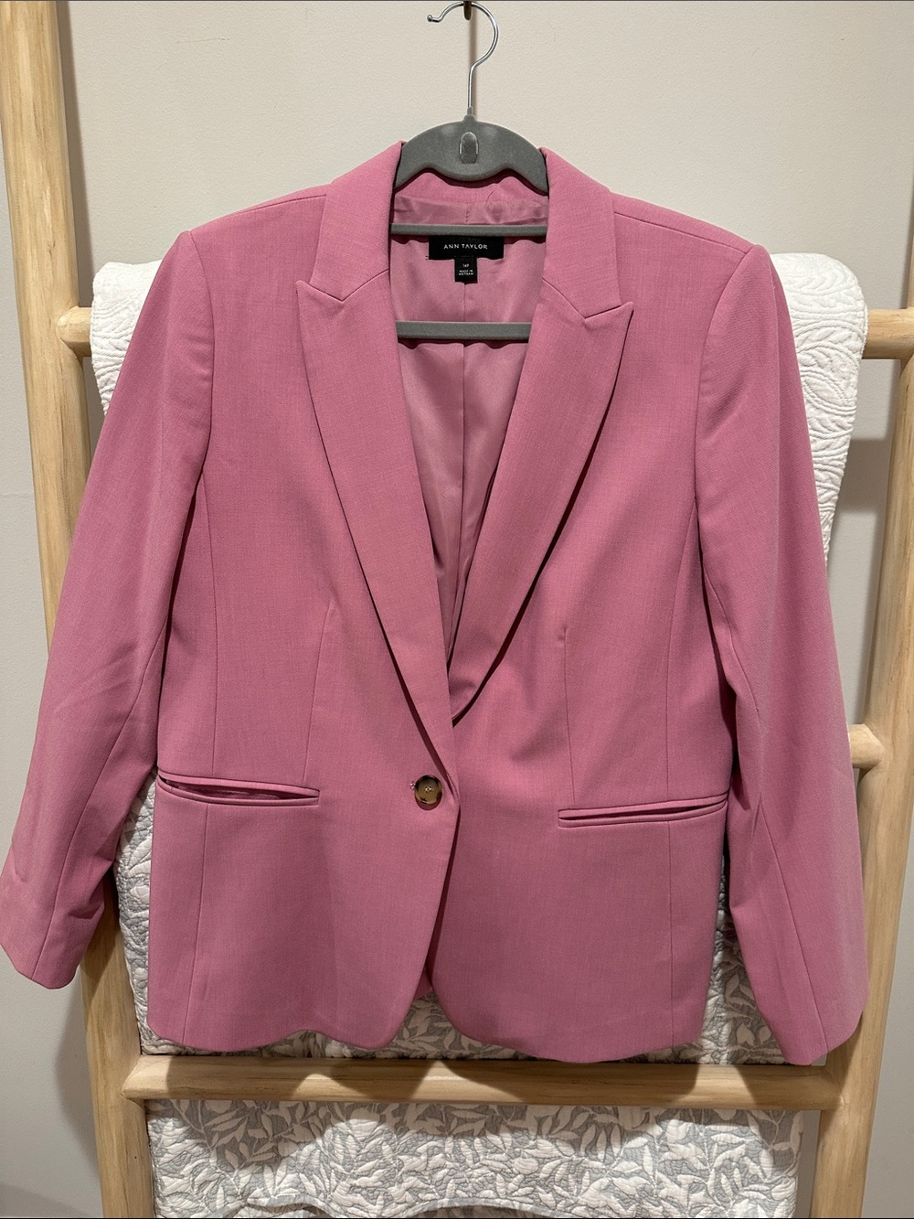 Ann Taylor Pink Single-Button Tailored Blazer
